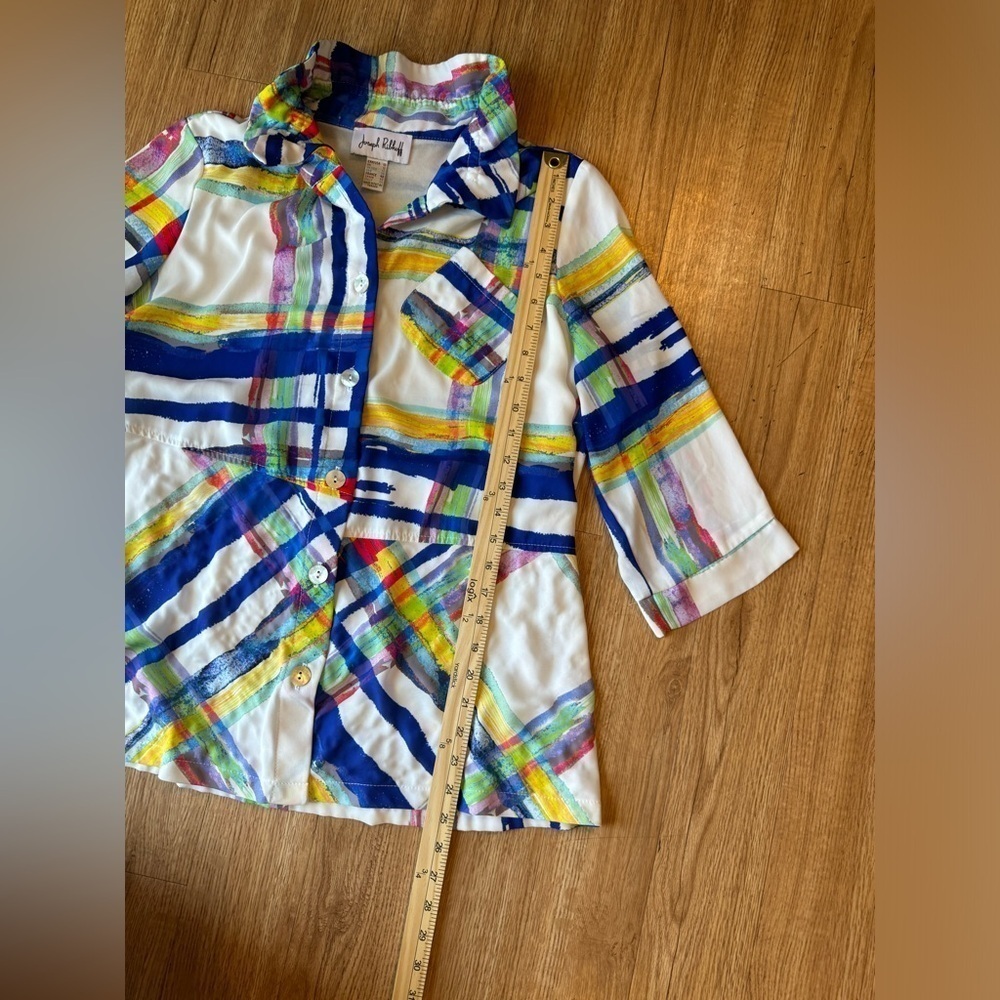 Joseph Ribkoff asymmetrical abstract Ruffle blouse - Picture 5 of 9